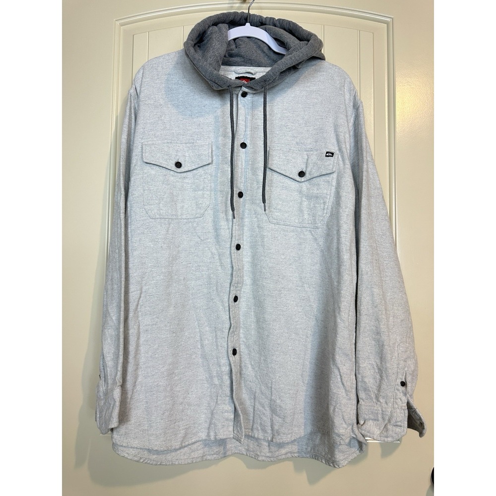 QUIKSILVER BEACH BAJA HOODIE BUTTON UP LONG SLEEVE ( MENS XXL ) HEATHER GREY